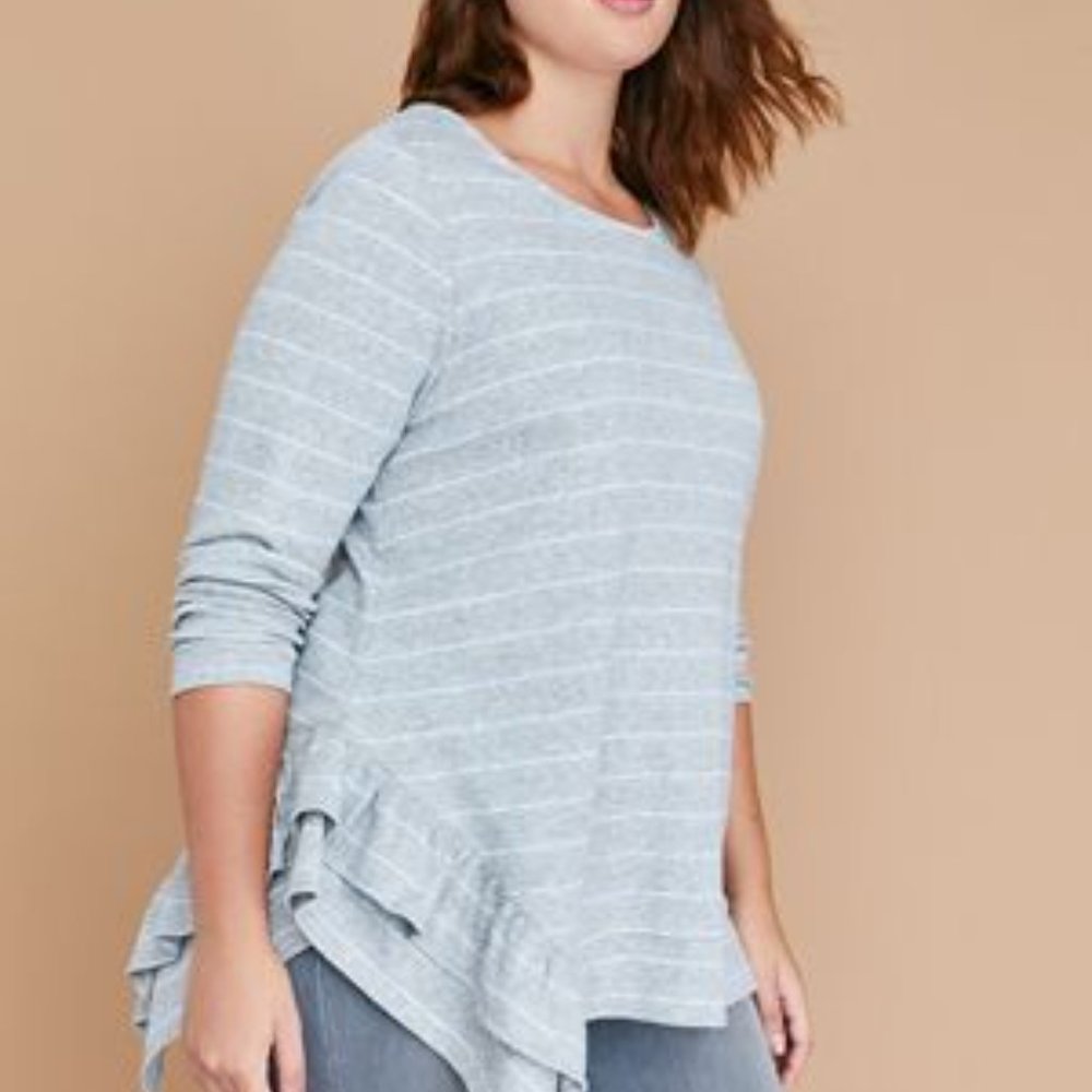 Lane Bryant | Striped Metallic Dot Asymmetrical Ruffle Sweatshirt | 14/16